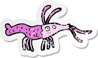 retro distressed sticker of a cartoon shrimp