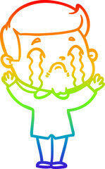 rainbow gradient line drawing cartoon man crying