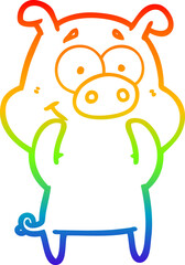 rainbow gradient line drawing happy cartoon pig
