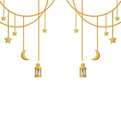 3d minimal hanging gold lantern arab. transparent design. 3d rendering illustration.