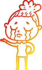 warm gradient line drawing cartoon crying woman