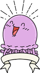 banner with tattoo style happy jellyfish