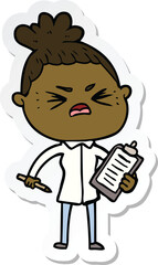 sticker of a cartoon angry woman