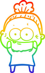 rainbow gradient line drawing cartoon happy old woman
