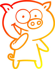 Obraz premium warm gradient line drawing laughing pig cartoon