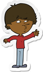 sticker of a cartoon worried man reaching