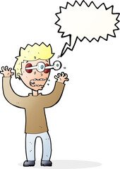 cartoon terrified man with speech bubble