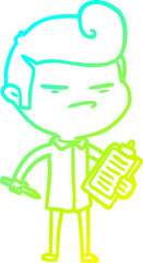 cold gradient line drawing cartoon cool guy with fashion hair cut and clip board