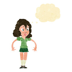 cartoon pretty woman with thought bubble