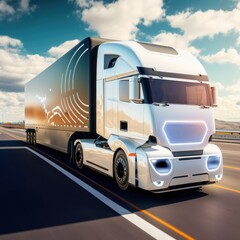 Truck on the road. Truck accelerates on the highway (Generative AI)