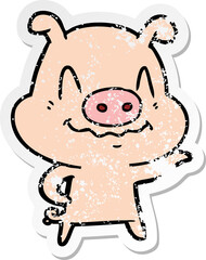 distressed sticker of a nervous cartoon pig