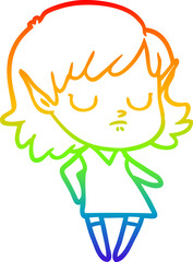 rainbow gradient line drawing cartoon elf girl