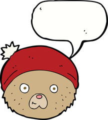 cartoon teddy bear face with speech bubble