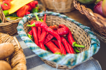 Basket of hot red chili peppers