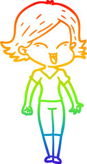 rainbow gradient line drawing happy cartoon girl