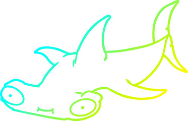 cold gradient line drawing cartoon hammerhead shark - obrazy, fototapety, plakaty