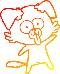 warm gradient line drawing cartoon dog with tongue sticking out