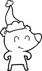 female bear line drawing of a wearing santa hat