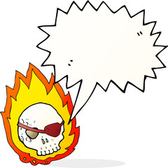cartoon burning skull with speech bubble