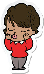 sticker of a cartoon woman with eyes shut