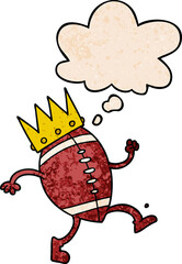 football with crown cartoon  and thought bubble in grunge texture pattern style