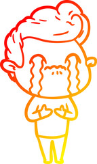 warm gradient line drawing cartoon man crying