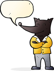 cartoon wolf in shirt with speech bubble