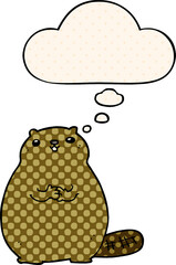 cartoon beaver and thought bubble in comic book style