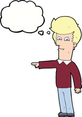 cartoon man pointing with thought bubble