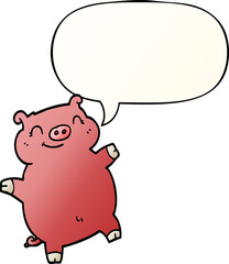 cartoon pig and speech bubble in smooth gradient style