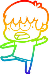 rainbow gradient line drawing worried cartoon boy
