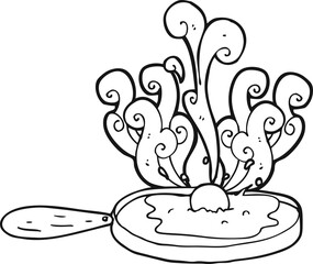frying black and white cartoon egg