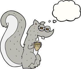 thought bubble cartoon squirrel with nut