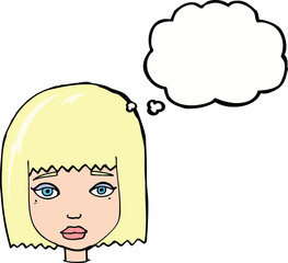 cartoon female face with thought bubble