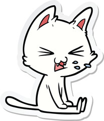 sticker of a cartoon sitting cat hissing