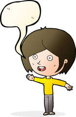 cartoon happy girl waving with speech bubble