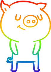 Obraz premium rainbow gradient line drawing happy cartoon pig