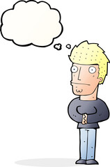 cartoon worried man with thought bubble