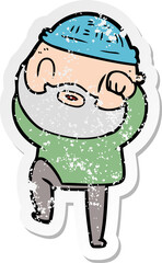 distressed sticker of a cartoon bearded man