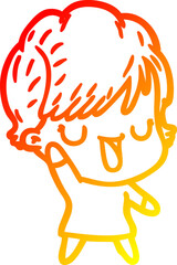 warm gradient line drawing cartoon woman talking