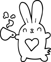 cute cartoon rabbit with love heart and coffee cup