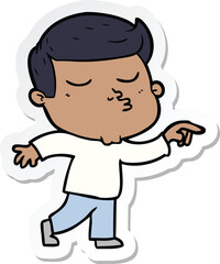 sticker of a cartoon model guy pouting