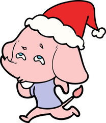 line drawing of a elephant remembering wearing santa hat