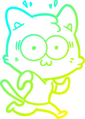 cold gradient line drawing cartoon surprised cat running