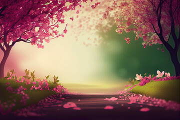 Spring background with cherry blossom, Generative AI