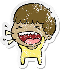 distressed sticker of a cartoon laughing man