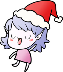 gradient cartoon of a elf girl wearing santa hat