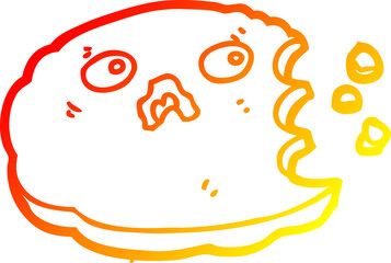warm gradient line drawing cartoon bitten cookie