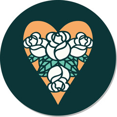 tattoo style sticker of a heart and flowers