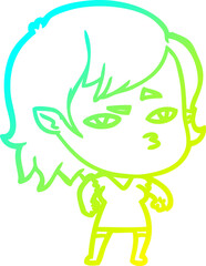 cold gradient line drawing cartoon vampire girl